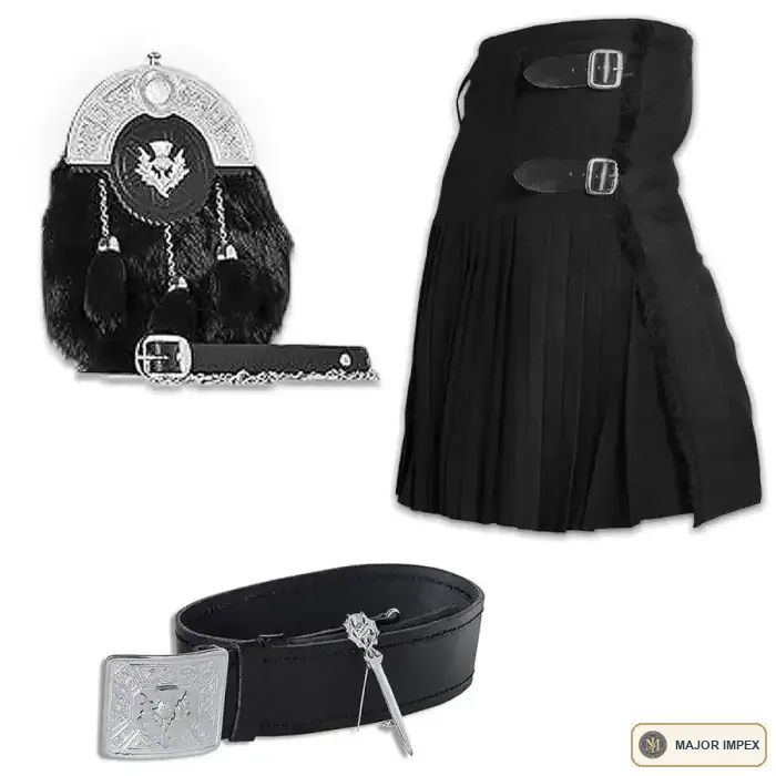 Black plain — 5-yard kilt set