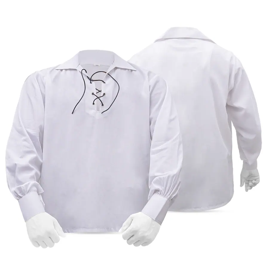 White lace-front Jacobite shirt shown from the front and back