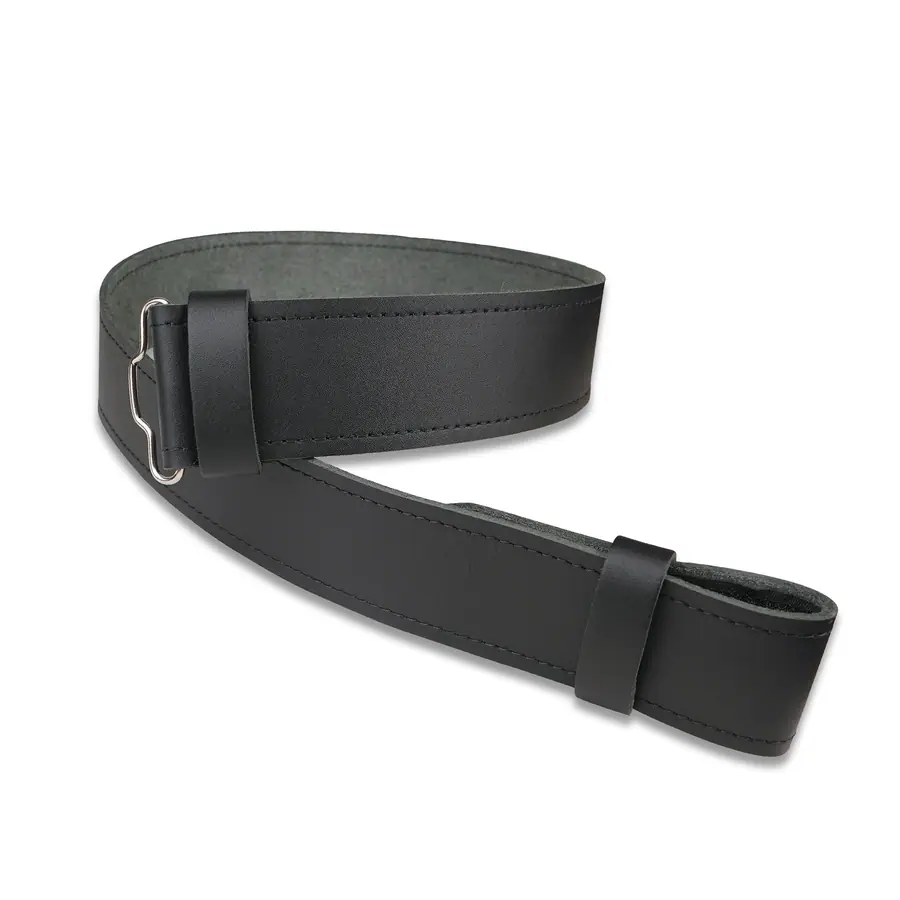 Wide black leather kilt belt with stitched edges
